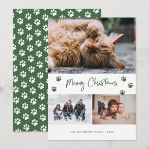 グリーンポープリントフォトコラージュMeowy Christmas Pet シーズンカード