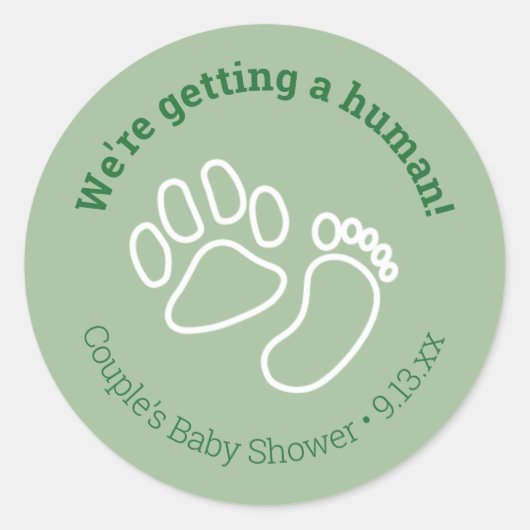 グリーンポープリント&ベビー足ドッグベビーシャワー ラウンドシール (正面)