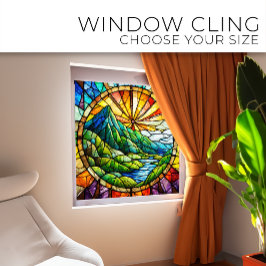 グリーンマウンテンと川ステンドグラスのアート ウィンドウサイン