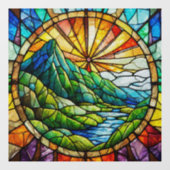 グリーンマウンテンと川ステンドグラスのアート ウィンドウサイン (シート)