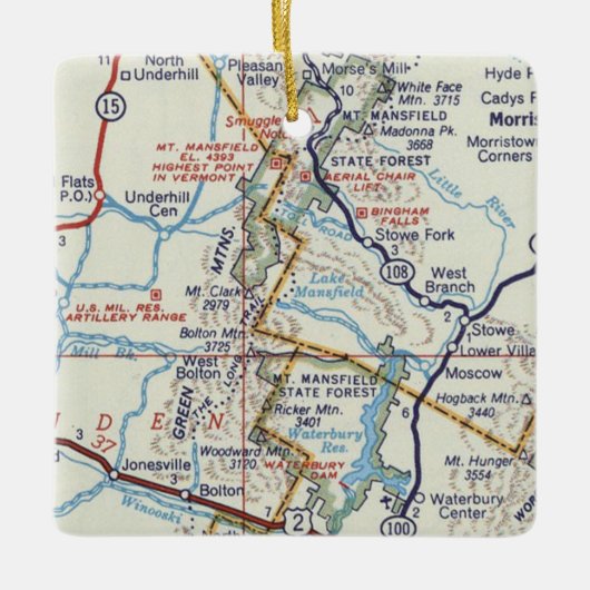 グリーンマウンテンズバーモントレトロマップ セラミックオーナメント (正面)