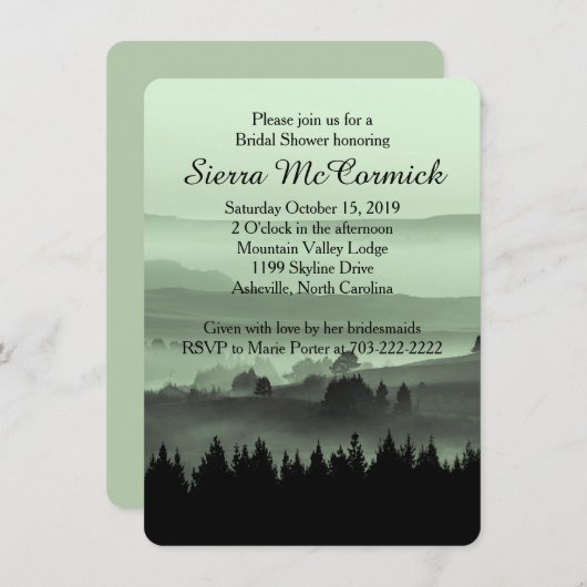 グリーンマウ素朴ンテンブライダルシャワーの招待 招待状 (正面/裏面)