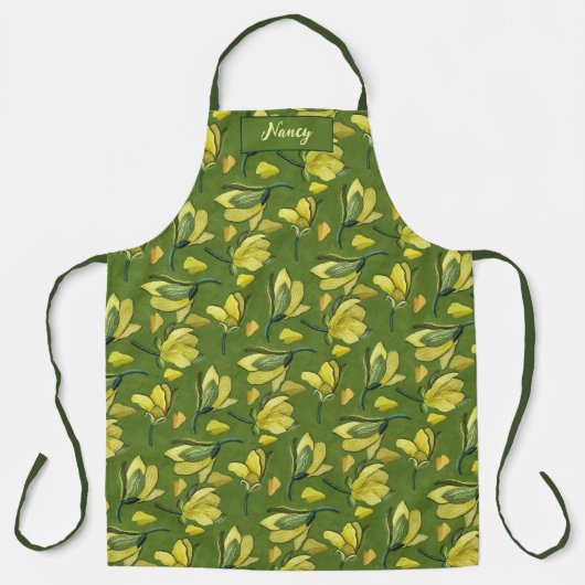 グリーンマグノリアパーソナライズされたフローラ エプロン (正面)