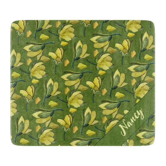グリーンマグノリアパーソナライズされたフローラ カッティングボード (正面)