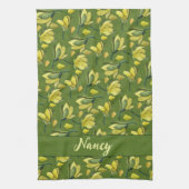 グリーンマグノリアパーソナライズされたフローラ キッチンタオル (縦)