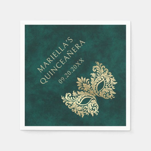 グリーンマスカレードマスクエレガントキンセアニェラ スタンダードカクテルナプキン (正面)
