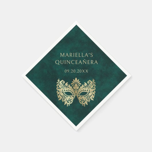 グリーンマスカレードマスクエレガントキンセアニェラ スタンダードカクテルナプキン (角)