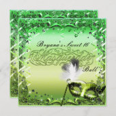 グリーンマスカレードマスクエレガントボールパーティー 招待状 (正面/裏面)