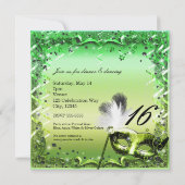 グリーンマスカレードマスクエレガントボールパーティー 招待状 (裏面)