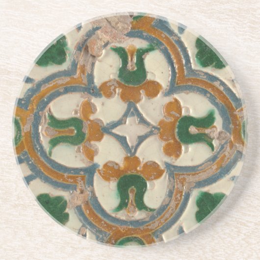 グリーンマスタードスペインのフローラ幾何学アズレホス コースター (正面)