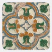 グリーンマスタードスペインのフローラ幾何学アズレホス スクエアシール (正面)