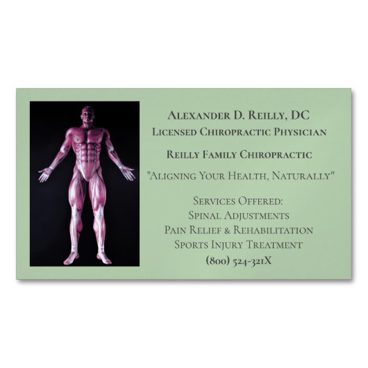 グリーンマッサージセラピーカイロプラクティックドクターメディカル マグネット名刺 (正面)