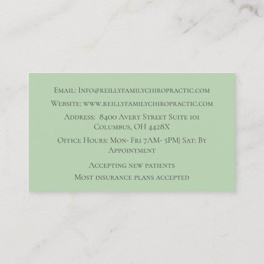 グリーンマッサージセラピーカイロプラクティックドクター 名刺 (裏面)