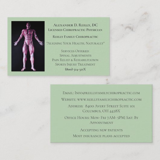 グリーンマッサージセラピーカイロプラクティックドクター 名刺 (正面/裏面)