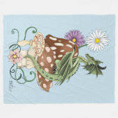 グリーンマッシュルームドラゴンファンタジー花 フリースブランケット (正面(横))