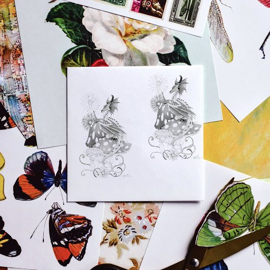 グリーンマッシュルームドラゴンファンタジー花 ラバースタンプ