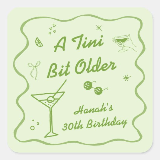 グリーンマルティーニをテーマにした誕生日パーティー スクエアシール (正面)