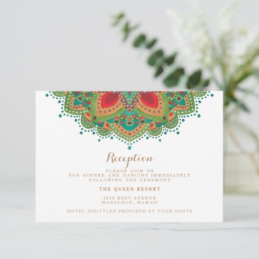 グリーンマンダラの結婚式の招待状カード エンクロージャーカード (スタンド正面)