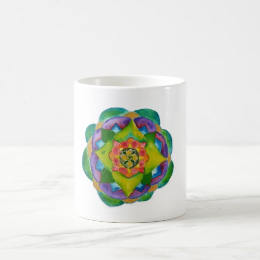 グリーンマンダラ絵画ズクラシックホワイトマグカップ コーヒーマグカップ (中央)