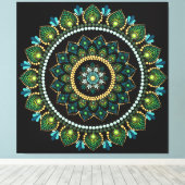 グリーンマンダラ | 手絵を描 | 神聖ジオメトリ キャンバスプリント (インサイチュ (ウッドフロア))