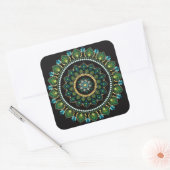 グリーンマンダラ | 手絵を描 | 神聖ジオメトリ スクエアシール (封筒)