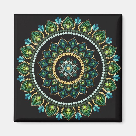 グリーンマンダラ | 手絵を描 | 神聖ジオメトリ マグネット (正面)