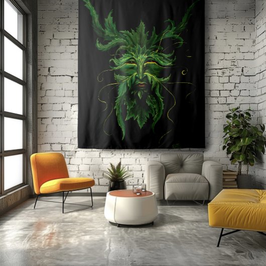 グリーンマン妖精離れズブラック タペストリー