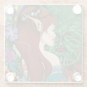 グリーンマン小妖精や小人ファンタジーフローラ ガラスコースター (裏面)