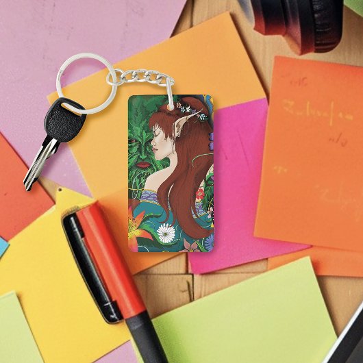 グリーンマン小妖精や小人ファンタジーフローラ キーホルダー