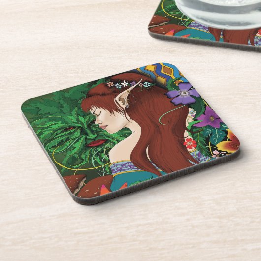 グリーンマン小妖精や小人ファンタジーフローラ コースター (左側)