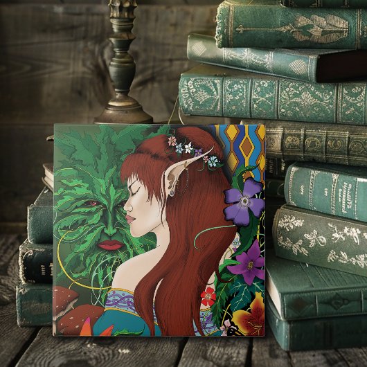 グリーンマン小妖精や小人ファンタジーフローラ タイル