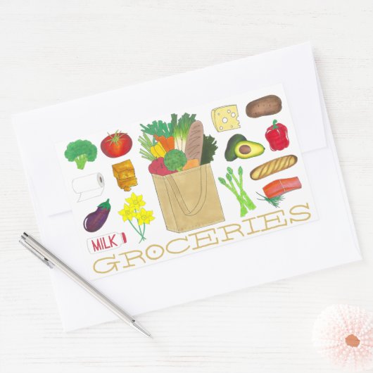 グリーンマーケットスーパーショッピングフルーツ野菜食品 長方形シール (封筒)
