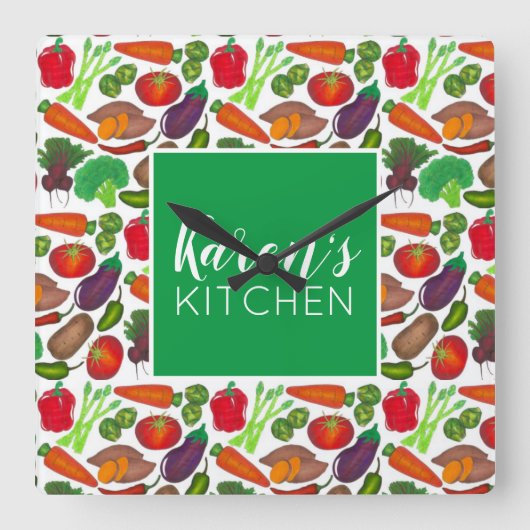 グリーンマーケット野菜を生産する菜園 スクエア壁時計 (正面)