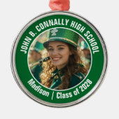 グリーンマーチングバンド写真高校クリスマス メタルオーナメント (正面)