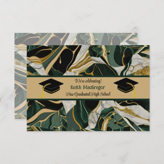 グリーンマーブルの息子お祝い卒業 招待状 (正面/裏面)