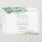 グリーンマーブルオンブレゴールドフレームウェディング 案内状 (正面/裏面)