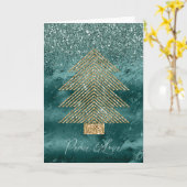 グリーンマーブルゴールドグリッタークリスマスツリーピース カード (黄色い花)