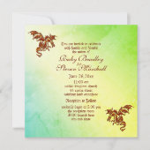 グリーンマーブルフレーミングドラゴン結婚ファンタジー 招待状 (正面)