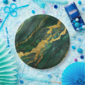 グリーンマーブル模様にゴールド ペーパープレート (パーティー)