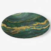 グリーンマーブル模様にゴールド ペーパープレート (アングル)