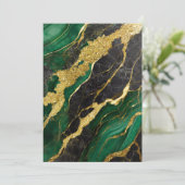 グリーンマーブル模様にゴールド 招待状 (スタンド正面)