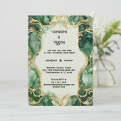 グリーンマーブル水彩ゴールドトリムエレガントウェディング 招待状 (スタンド正面)