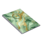 グリーンマーブル金ゴールドグリッターアクセント名とイニシャル ノートブック (右側)