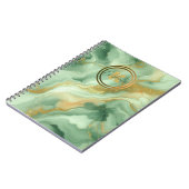 グリーンマーブル金ゴールドグリッターアクセント名とイニシャル ノートブック (左側)