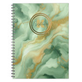 グリーンマーブル金ゴールドグリッターアクセント名とイニシャル ノートブック (正面)