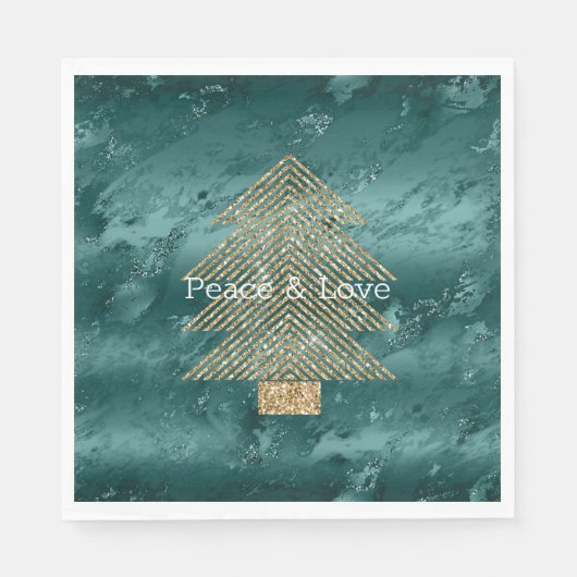 グリーンマーブル金ゴールドグリッタークリスマスツリー スタンダードランチョンナプキン (正面)