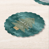 グリーンマーブル金ゴールドグリッタークリスマスツリー ペーパーコースター (アングル)