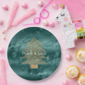 グリーンマーブル金ゴールドグリッタークリスマスツリー ペーパープレート (パーティー)