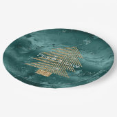 グリーンマーブル金ゴールドグリッタークリスマスツリー ペーパープレート (アングル)