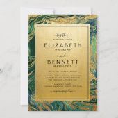 グリーンマーブル金ゴールドグリッターゲード結婚式招待状 招待状 (正面)